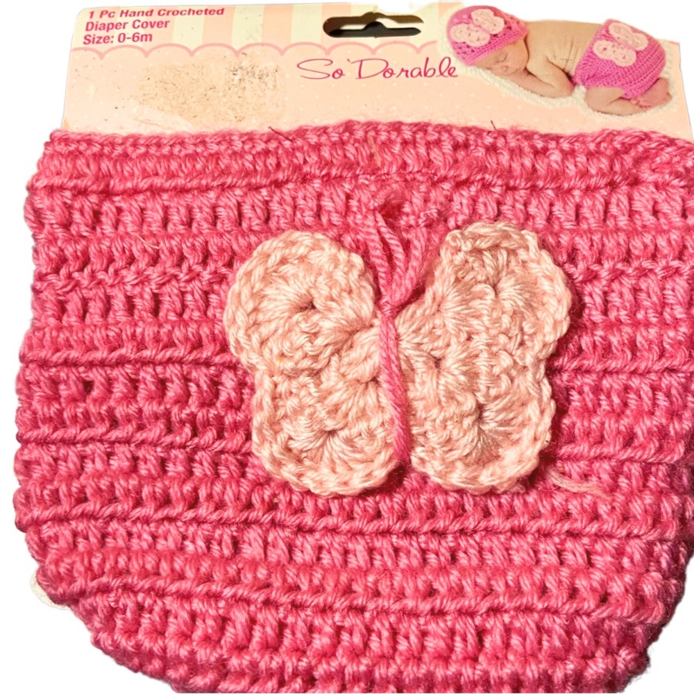 So adorable pink butterfly crochet diaper cover
